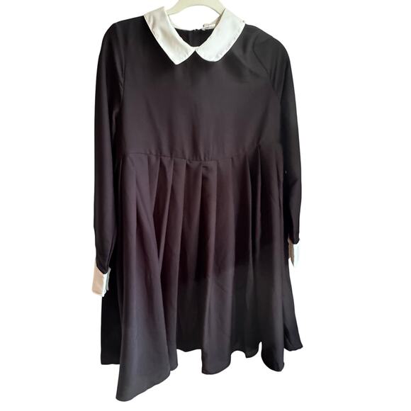 Unique Vintage Wednesday Adams Black Dress White Cuffs Peggy Peter Pan Collar M - Picture 1 of 8